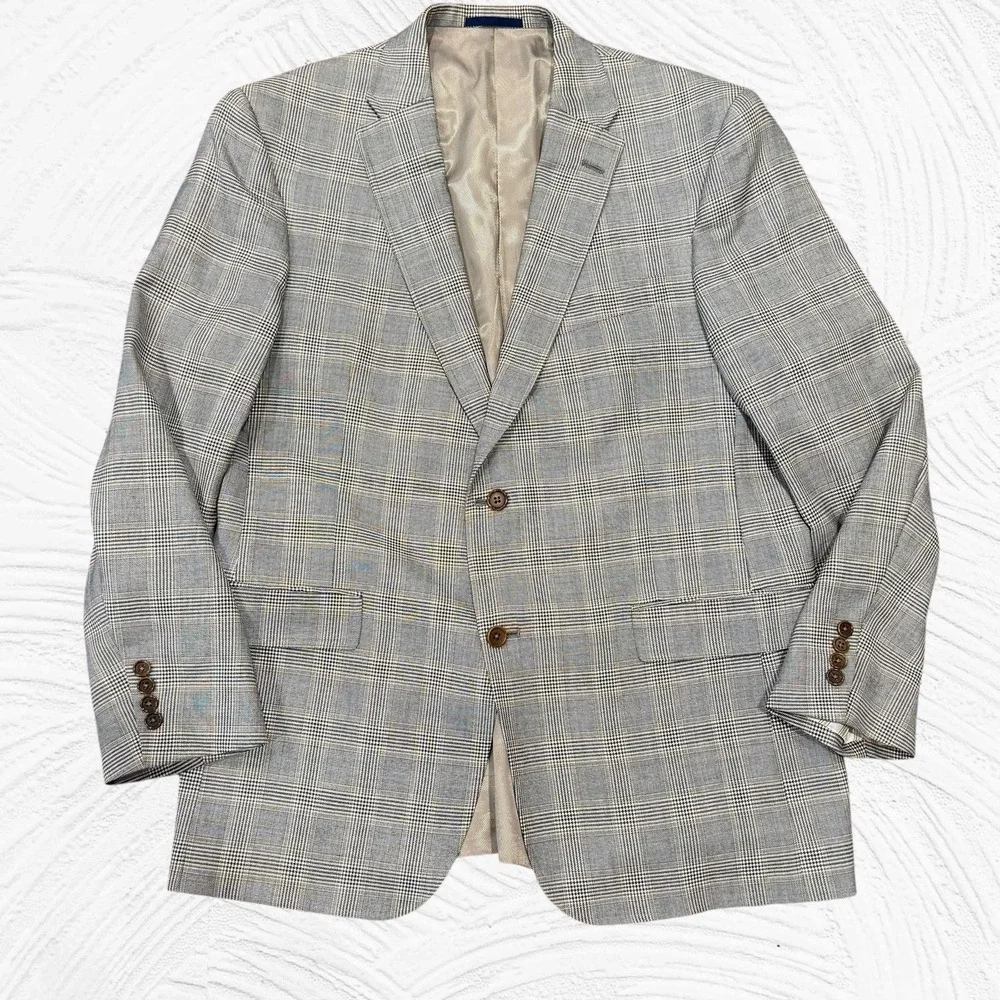 Daniel Cremieux Blazer Loro Piana 43(46 Actual)R‎   Black Tan Glenn Check Plaid